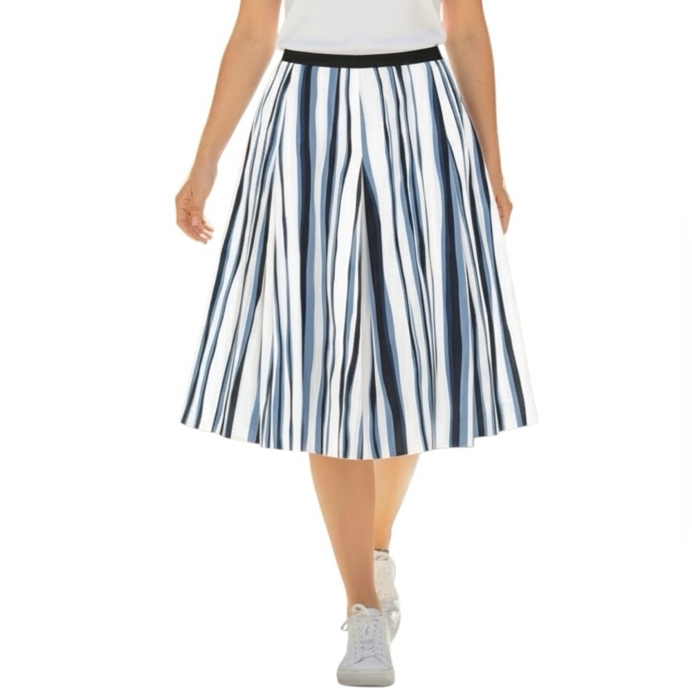 Talbots Petite Fit and Flare Inverted Pleat Vertical Stripe A Line Midi Skirt 8P